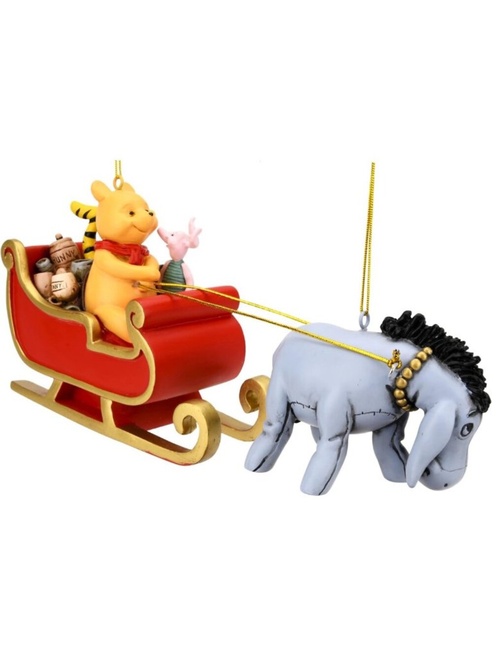 Large Christmas Ornament Set - Winnie the Pooh Santa Sleigh with Eeyore & Piglet